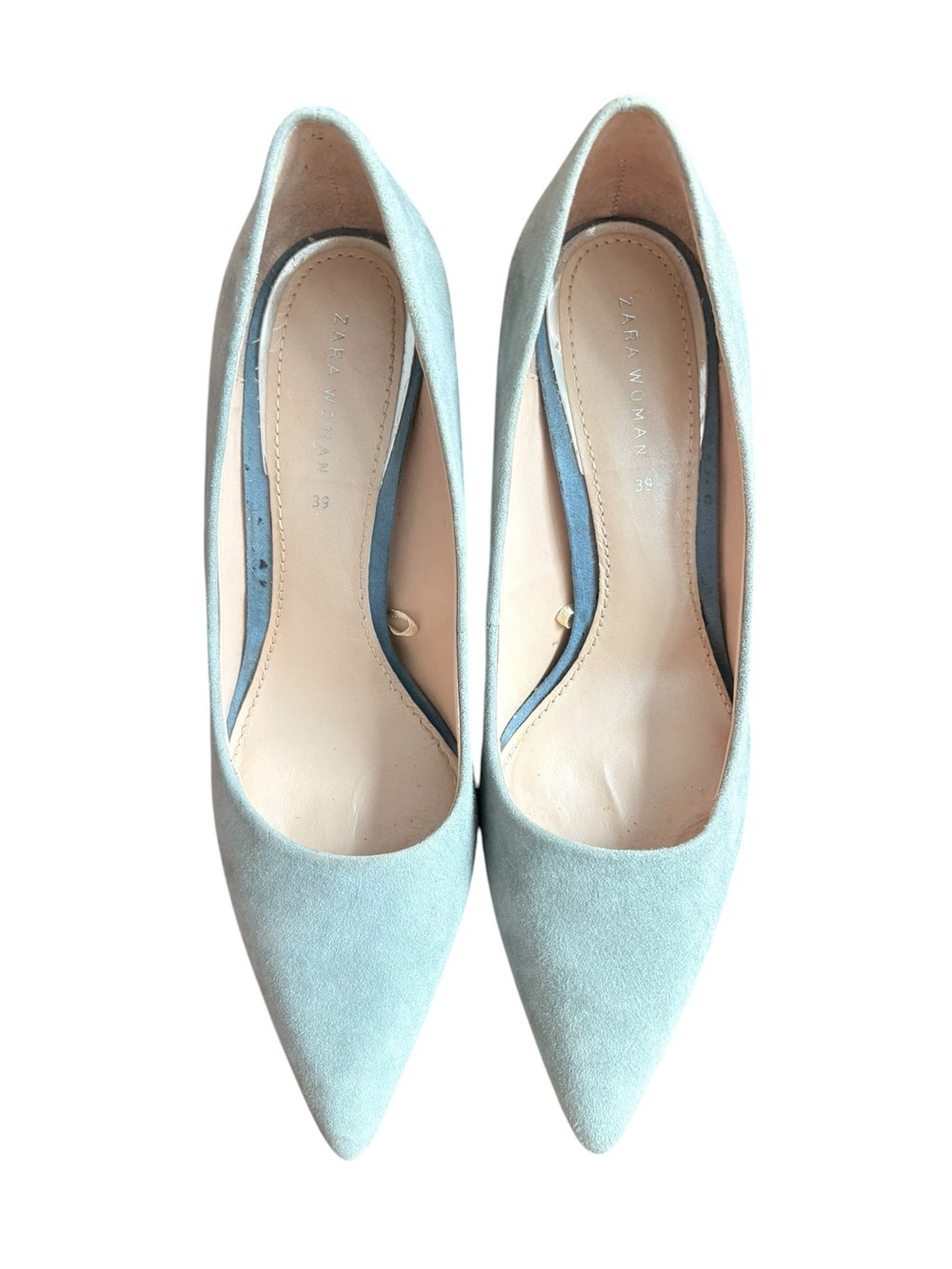 Zara Woman Pale Blue Suede Pointed-Toe Pumps